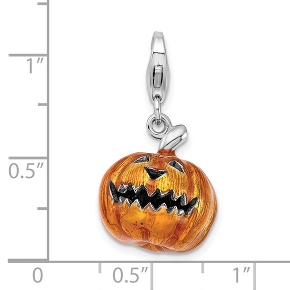 925 Sterling Silver 3-D Enameled Jack o Lantern Bracelet Charm Lobster Clasp